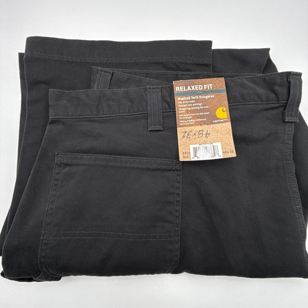 Carhartt B324 BLK Relaxed Fit Washed Twill Dungaree Pants Black 48x32 NWT